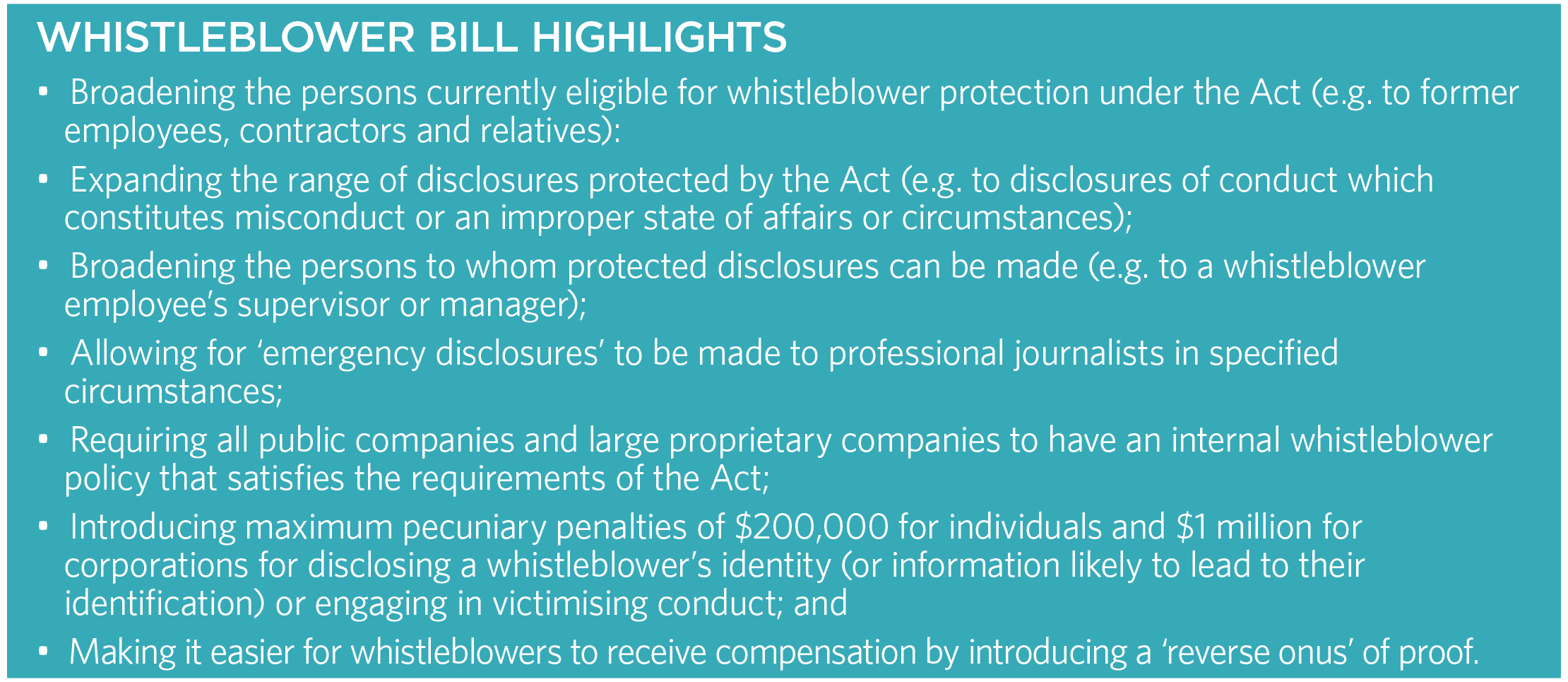 Whistleblower Bill Highlights